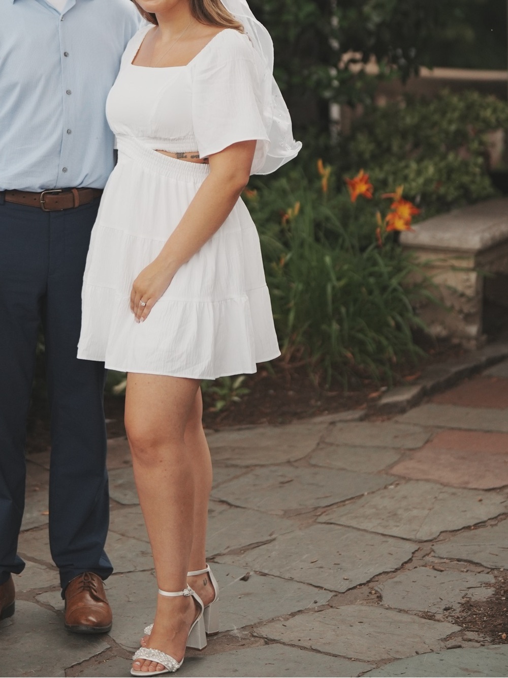 White Square Neck Tiered Cutout Mini Dress